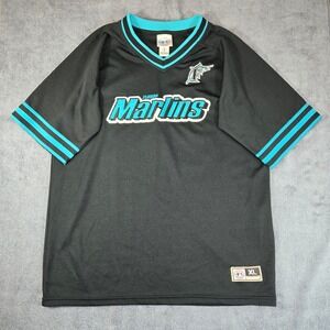 Genuine MLB Florida Marlins Jersey Mens XL Black Teal Excellent Vintage Mesh